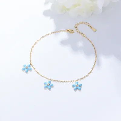 Cute Trendy Creative Bohemian 925 Sterling Silver Enamel Fine CZ Summer Beach Starfish Anklet for Girl Foot Jewelry