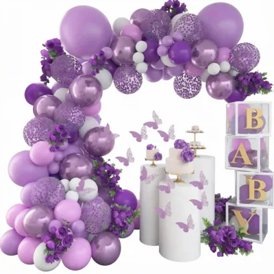 Purple Balloon Garland Kit Stuffed Dark Arch Pearl Lilac Color for Baby Shower Birthday Butterfly Wild Flower Party Decor