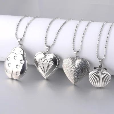 Fashion Hot Style Circular Ellipse Heart Shaped Beetle and Book Design Locket Necklace Pendant Stainless Steel Locket