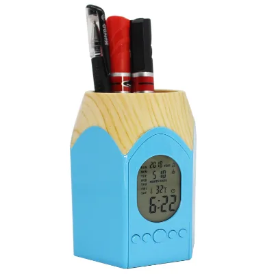 Top Selling Colorful Promotional Digital Pen Holder Desktop Clock