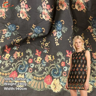 Cotton Double Side Position Embroidery Fabric Printed Embroidered Textile Dresses Shirts Long Robes Half Skirts Ladies
