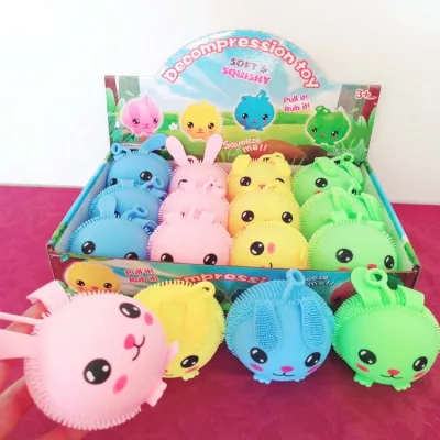Light Up Fluffy Ball Long Ear Rabbit Elastic Ball Flash Venting Gift Night Market Light Up Gift Wholesale