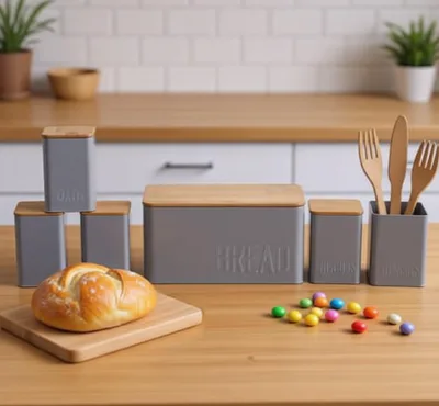 Combination Storage Canister 6 Pcs Bread Boxes New Design Kitchen Storage Box With Bamboo Lid