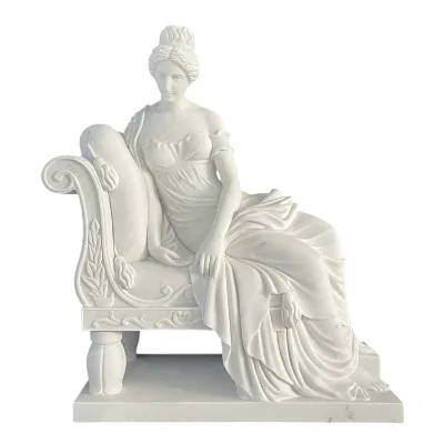 Exquisite Hand-Carved Marble Woman Statue Graceful Sitting Lady Sculpture for Outdoor Courtyard and Garden Art Display
