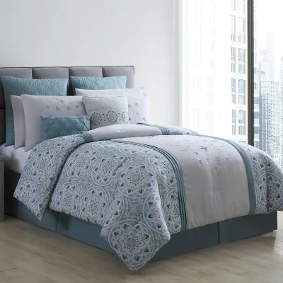 10PCS Comforter Set Printed and Solid Piecing 100% Polyester Microfiber Comforter Set