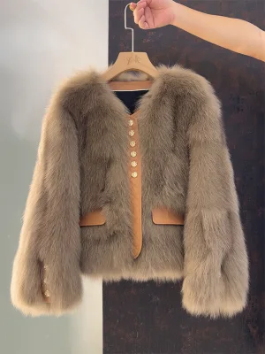 Light Tone Soft Plush Loose Silhouette Long Faux Fur Coat with Zipper Urban Women's Autumn & Winter Commute Casual Outings