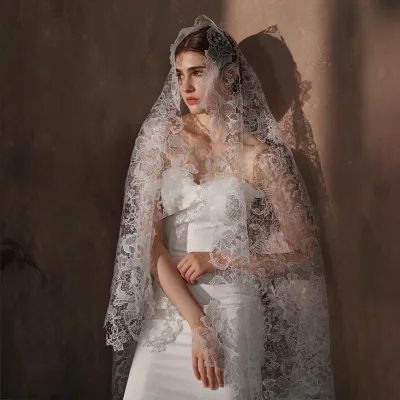 One Layers White Lace Flower Bridal Veil Head Piece Wedding Wear Accessories Mariage Women Single Veils