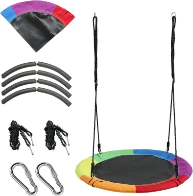 Adjustable Flying Saucer Swing Play Set for Kids Outdoor round Tree Swing with Ropes for Kindergarten School Garden Playhouse