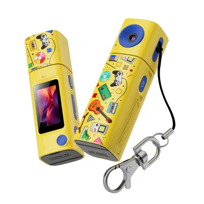 2K Mini Thumb Camera Selfie Rotating Lens Graffiti Design Small Keychain Camera 0.96-inch Screen, Photo and Video Recording