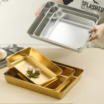 Multi Size Stainless Steel Roasting Pan for Home & Commercial Use Silver/Gold Color