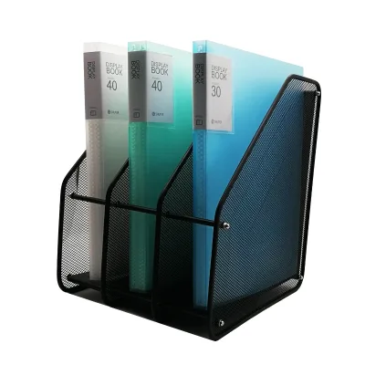 Office Desk Metal Wire Mesh Foldable 3 Parts A4 Document Tray Portable Magazine File Holder Black Desktop Organizer EMDA 424702E