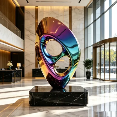 Factory Custom Stainless Steel Sculpture Multi-color Electroplating Abstract Metal Sculpture for Luxury Hotel Commercial Space