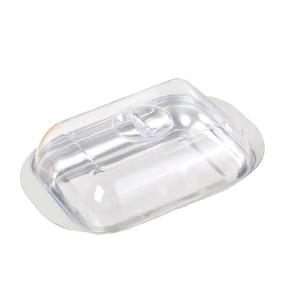 Wholesale Stainless Steel Butter Dish Cake Fruit Dessert Bread Serving Tray Salad Steak Storage Box With Plastic Lid
