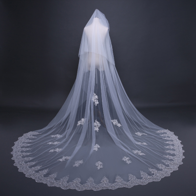 Long Wedding Veil for Bride's Main Wedding Dress and Headpiece Lace Veil Model