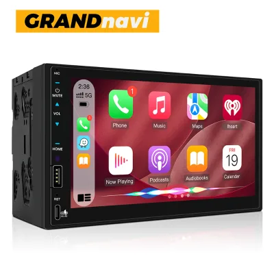 Grandnavi 2din 7inch Mp5 Wireless Carplay Android Auto Touch Screen 720 AHD Camera Subwoofer FM AM Mirrorlink for toyota Honda