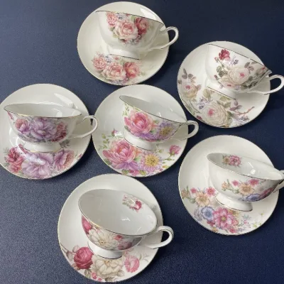 Bone China British Style Floral High-End Dishwasher Safe Eco-Friendly 200ml Gold Rim Coffee Cup Saucer Luxury Tea Cup