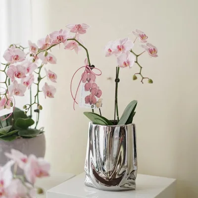 Colored Metallic Handmade Art Deco Geometric Faceted Silver Tabletop Vases for Wedding Centerpieces