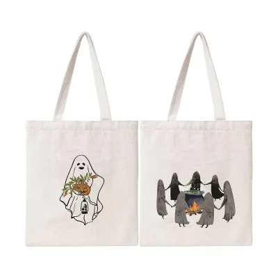 Halloween Cotton Tote Bag Cotton Canvas Candy Tote Reusable Customized Tote Shopping Bag Halloween Candy Bag