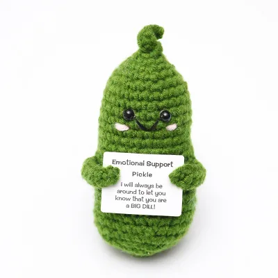 Handmade Eco-Friendly Woven Crochet Vegetable Fruit Doll Pendant Artisanal Cucumber Yarn Knitted Ornament Positive Energy Emoji