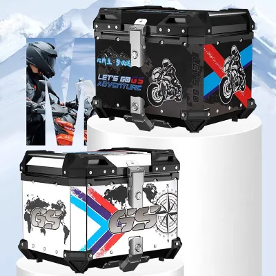 Universal Aluminum Motorcycle Rear Top Box Waterproof with 3-Step Quick Release & Double Stainless Steel Locks 36L-65L Capacity
