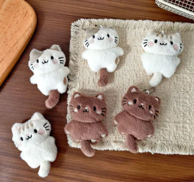 Wholesale Soft Kawaii Cat Keychain Charms with Sweet Faces Little Kitten Plush Doll Pendant Lovely Cat Keychain Ornament DIY Acc
