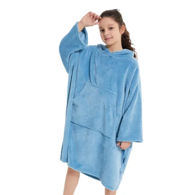Kids Coral Fleece Hooded Changing Towel Robe, Soft Absorbent Children Swim Beach Poncho Robe for Swimming Bathing
