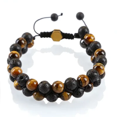 Natural Quartz Gemstone Macrame Bracelet Double Layer Lava Beads Yogic Healing Power Meditation Relax Anxiety Trendy Yoga Bangle