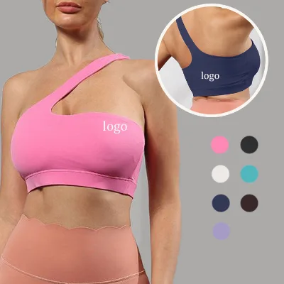 Second Skin Breathable Gym Bra Asymmetric Straps Backless Fitness Bra Single Shoulder Inclined Sports Bra