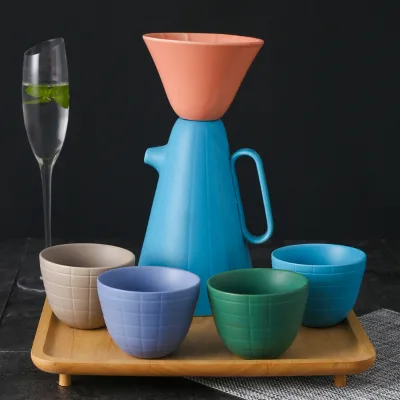 New Moderen Nordic Style Matte Color Glazed Unique Porcelain Tea Pot Coffee Set Ceramic Tea Set with Bamboo Tray