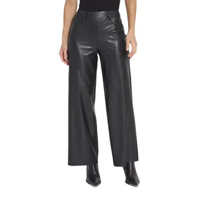 European and American New Casual Versatile Office Wide Leg High Waist Pu Leather Pants for Women 2025