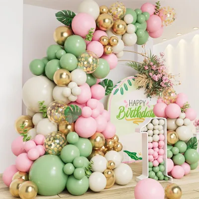 New Sage Green Latex Balloon Chain Set with Circle Shape Durable Hot Melt Adhesive Birthday Party Decoration Arrangement