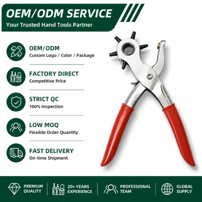 Nonslip 9inch 6 Hole Belt Hole Punch Leather Pliers Nonslip Handle High Carbon Steel for Hand Tools Watch Straps Bag Making OEM