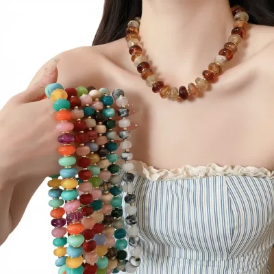 Coastal Dopamine Colored Acrylic Beaded Necklace European American Minimalist Chic Handmade Beads Chains Heart Pendants Necklace
