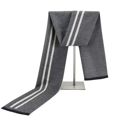 Hot Sale Grey Striped Wholesale Luxury Men's Woven Scarf Custom Pashmina Winter Warm Neckerchiefs Holiday Gifts
