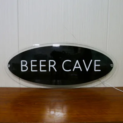 Compact Oval Blue LED Neon Sign 30inch Restroom Light with Adjustable Brightness and Black Plate for Bar and Nail Shop