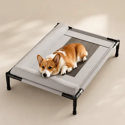 Raised Pet Bed Breathable Mesh Elevated Dog Cot Bed with Detachable Cover Removable Washable for Puppies Kittens Living Room
