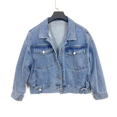 BlueTeam Manufacturer Hign Quality Nonelastic Famale Coat Cotton Light Blue Washedhigh Quality 12OZ Custom Women's Denim Jacket