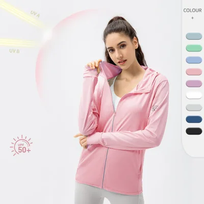 Custom Logo Upf50+ Women's Casual Uv Protection Clothing Quick Dry Women Rash Guard Hooded Skin Clothing Sunscreen Clothing
