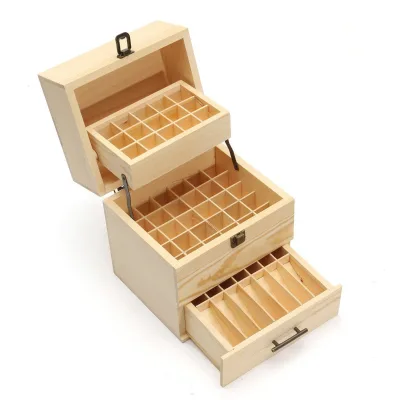 Essential Oil Wooden Box Multi-Tray Organizer,3 Tiers 59 Compartments Container Case Storage of 5-15 ml Essential Oil Bottles
