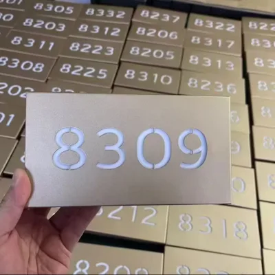 Modern Rose Gold LED House Number Door Sign Laser Cut Illuminated Address Steel Water Resistant Eco-Friendly Outdoor Apartment