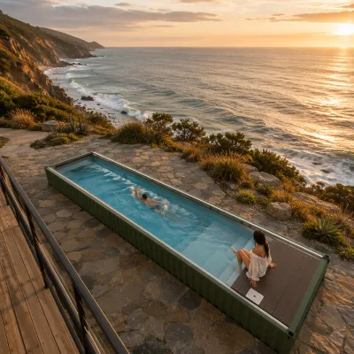 Luxury Steel Shipping Container Heated Swimming Pool Plug & Play Outdoor Lap Pool for Commercial Use in Seaside Resorts