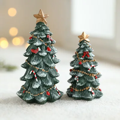 1688 Wholesale Yiwu Mini Green Snow Christmas Tree Ornament Resin Table Top Holiday Decoration Arrangement Purchasing Agent