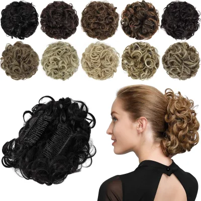 Rose Bud Chignon Hairpiece Curly Bun Extensions Scrunchie Updo Hair Pieces Synthetic Combs in Messy Bun Hair Piece for Women