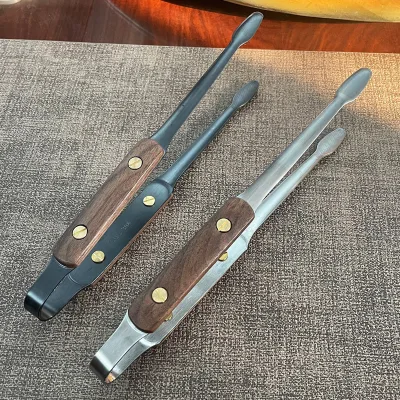 Qiu Lanjiang Walnut-handled 304 Stainless Steel BBQ Food Tongs Heat-Resistant Non-Slip Scald-Proof Buffet & Bread/Baking Tongs