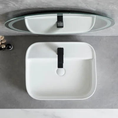 Square Ceramic Basin Sink with Single Hole Faucet Mount Rectangular Counter Installation Art Sinks for Hotel Bathroom