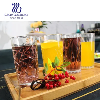 Hiball Glass for All Drinks glassware Drinking Cup for Water, Juice Factory Wholesales Home Table Embossed Pattern Water Glasses