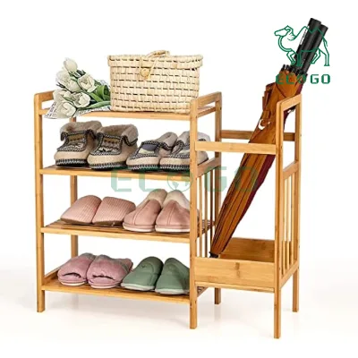 Modern Furniture Organizer Stand 4-tier Shoe Rack With Umbrella Stand Bamboo Entryway Display Rack Storage