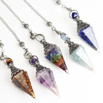 Amethyst Aquamarine Crystal Pendulum Colorful Gravel Resin Gemstone Electroplated Feng Shui Spirit Pendant