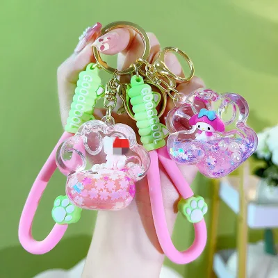 Plastic Acrylic Liquid Filled Keychain Bear Paw Liquid Floating Keychain Cartoon Quicksand Drifting Bottle Keychain Liquid