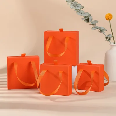 Orange Durable Paperboard Jewelry Drawer Box Customizable Logo Print Portable Storage for Necklaces Earrings Rings